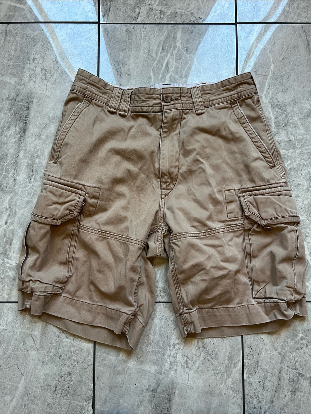 Polo Ralph Lauren Mens Khaki Tan Cotton Twill Cargo Utility Shorts Size 34